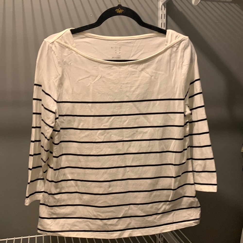 White & Black striped 3/4 sleeve top